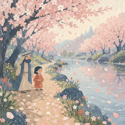 Cherry Blossom Petals in Spring Breeze