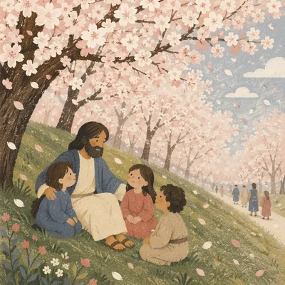 Cherry Blossom Petals Drifting in Spring Breeze