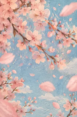 Falling Cherry Blossom Petals in Spring Breeze