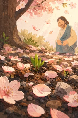 Falling Cherry Blossom Petals in Spring Breeze