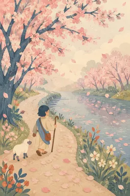 Cherry Blossom Petals in Spring Breeze