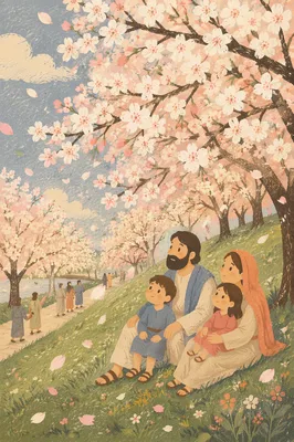 Cherry Blossom Petals Drifting in Spring Breeze