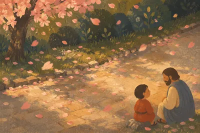 Falling Cherry Blossom Petals on Spring Path