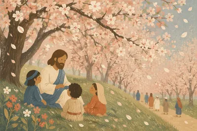 Cherry Blossom Petals Drifting in Spring Breeze