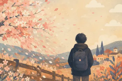 Cherry Blossom Petals in Spring Wind