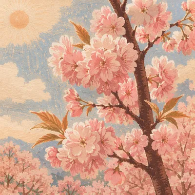 Pink Cherry Blossoms in Spring Sunlight