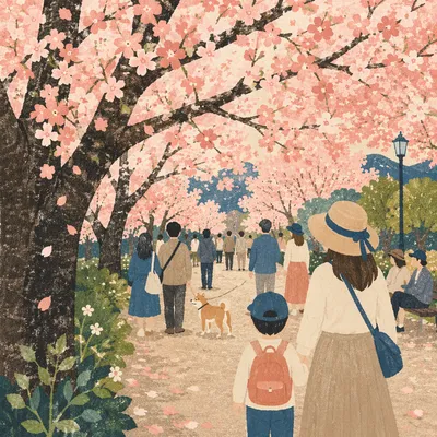 Cherry Blossom Park Path in Spring