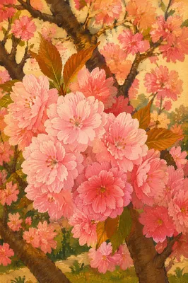 Pink Cherry Blossoms in Golden Spring Light