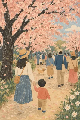 Cherry Blossom Park Path in Spring
