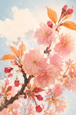 Pink Cherry Blossoms in Spring Backlight