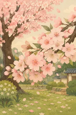 Pink Cherry Blossom Tree in Spring Garden