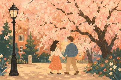 Pink Cherry Blossoms in Golden Spring Light
