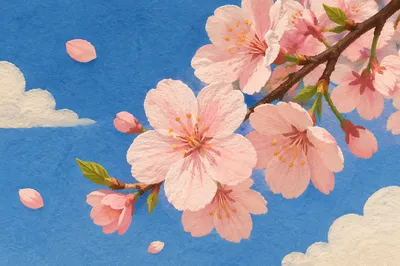 Pink Cherry Blossoms Against Blue Spring Sky