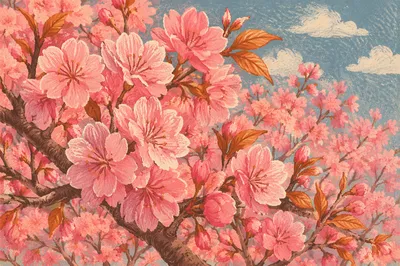 Pink Cherry Blossoms in Spring Sunlight