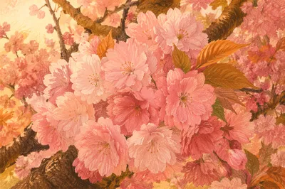 Pink Cherry Blossoms in Golden Spring Light