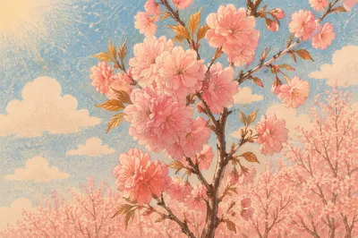 Pink Cherry Blossoms in Spring Sunlight