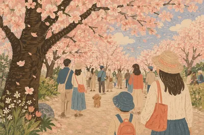 Cherry Blossom Park Path in Spring