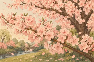 Pink Cherry Blossom Tree in Spring Garden