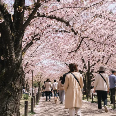 Cherry Blossom Park Path in Spring