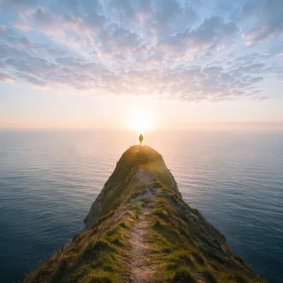 Serene Cliff Path Over Blue Ocean Horizon