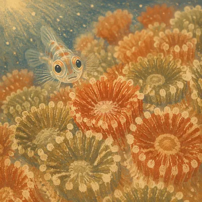 Tiny Reef Fish Above Coral Polyps
