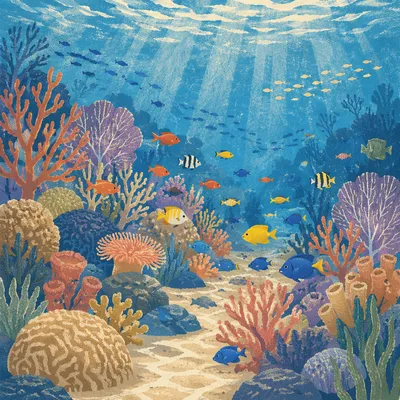 Colorful Tropical Coral Reef Underwater Scene