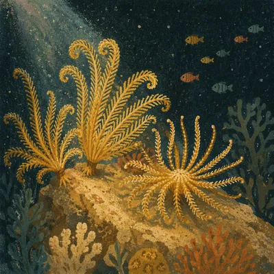 Golden Coral Reef With Tropical Fish