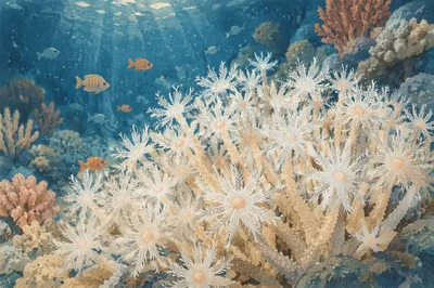 Translucent Coral Polyps in Tropical Reef