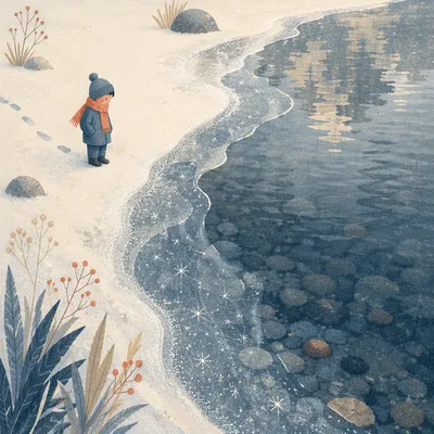 Clear Alpine Lake Pebbles Under Winter Ice