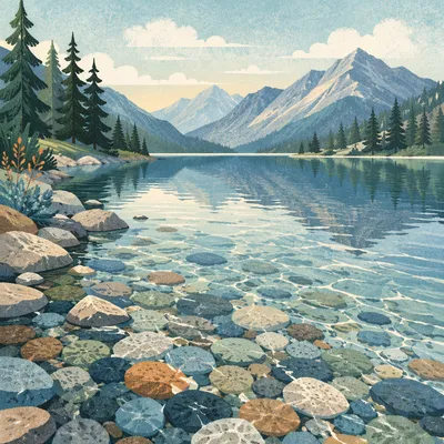 Crystal Clear Alpine Lake Pebbles at Dawn