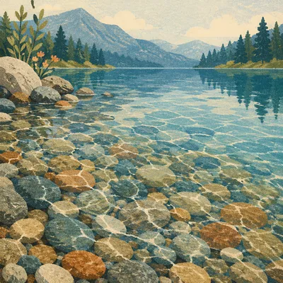Crystal Clear Lake Pebbles at Shoreline