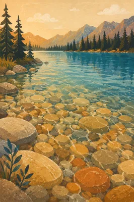 Crystal Clear Lake Pebbles at Golden Hour