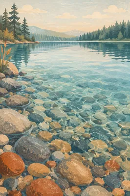 Crystal Clear Lake Pebbles at Shore