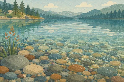 Crystal Clear Lake Pebbles at Shoreline