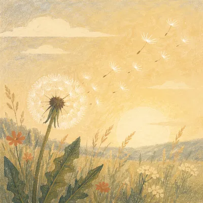 Dandelion Seeds Drifting in Morning Breeze