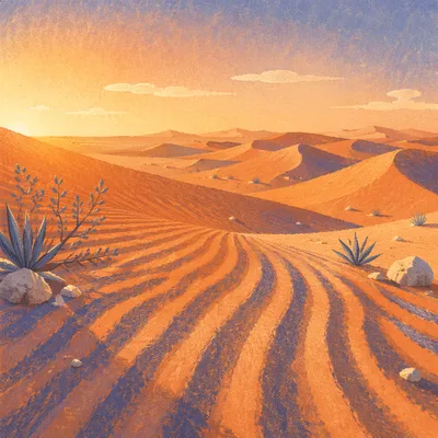 Golden Sunset Over Desert Sand Dunes