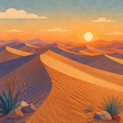 Golden Sunset Over Desert Sand Dunes