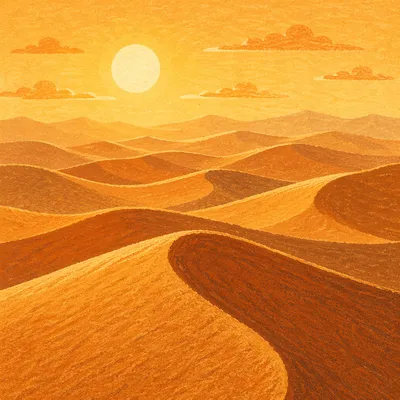 Golden Sunset Over Endless Desert Dunes