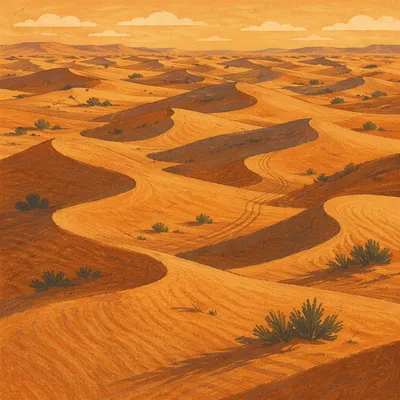 Golden Sunset Over Desert Sand Dunes