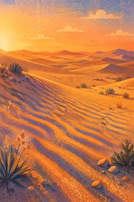 Golden Sunset Over Desert Sand Dunes