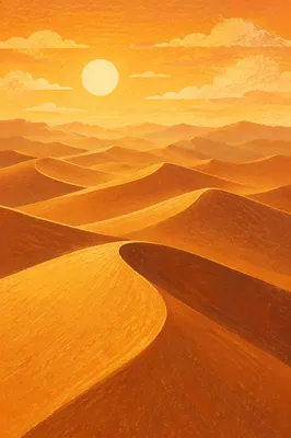 Golden Sunset Over Endless Desert Dunes