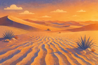 Golden Sunset Over Desert Sand Dunes