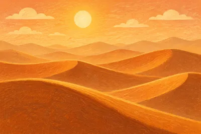 Golden Sunset Over Endless Desert Dunes