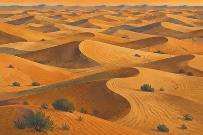 Golden Sunset Over Desert Sand Dunes
