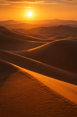 Golden Sunset Over Endless Desert Dunes