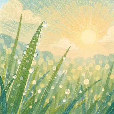 Morning Dew Drops on Fresh Grass