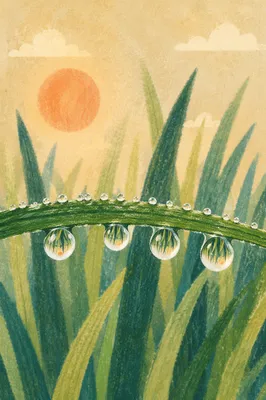 Morning Dew Drops on Fresh Grass