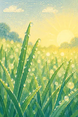 Morning Dew Drops on Fresh Grass