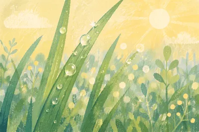 Morning Dew Drops on Fresh Grass