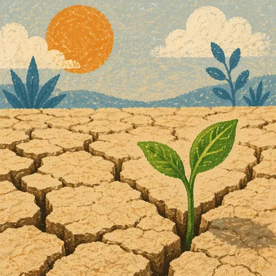 Hopeful Seedling in Cracked Drought Earth
